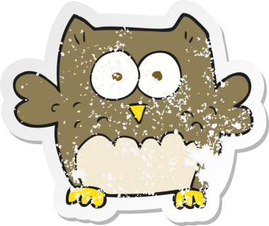 Bir insan tarafından çizilmiş bir baykuşun gerilmiş çıkartması.