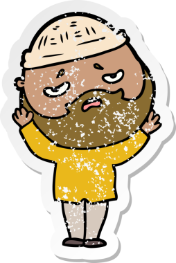 Bir insan tarafından çizilmiş sakallı endişeli bir karikatür çıkartması.