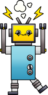 Arızalı bir robotun insan tarafından çizilmiş gölgeli karikatürü