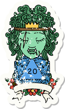 Retro Dövme Biçimi Yarı Ork Barbar Karakteri Bir insan tarafından çizilmiş doğal 20 zar