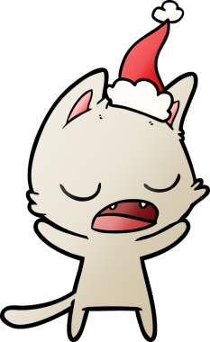 Konuşan kedi eli bir insan tarafından çizilmiş Noel Baba şapkasının gradyan çizimi.