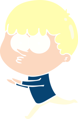 Bir insan tarafından çizilen düz renkli çizgi film meraklısı çocuk