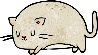 Bir insan tarafından çizilmiş sevimli şişman çizgi film kedisi.