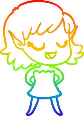 Gökkuşağı gradyan çizgisi mutlu çizgi film kızı bir insan tarafından çizilmiş.