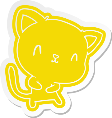 Bir insan tarafından çizilmiş sevimli kawaii kedisinin çizgi film etiketi.