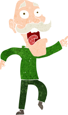 Çizgi film bir insan tarafından çizilmiş korkmuş yaşlı bir adam.