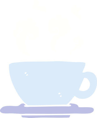 Bir insan tarafından çizilmiş düz renk çizim, bir fincan sıcak kahve.