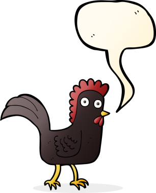 Bir insan tarafından çizilmiş konuşma balonlu çizgi film tavuğu