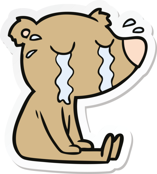 Bir insan tarafından çizilmiş, ağlayan bir ayının çıkartması.