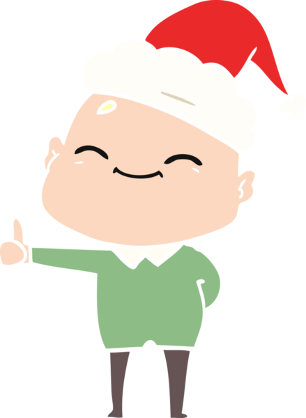 Bir insan tarafından çizilmiş Noel Baba şapkası giyen kel bir adamın çizilmiş mutlu el resmi.