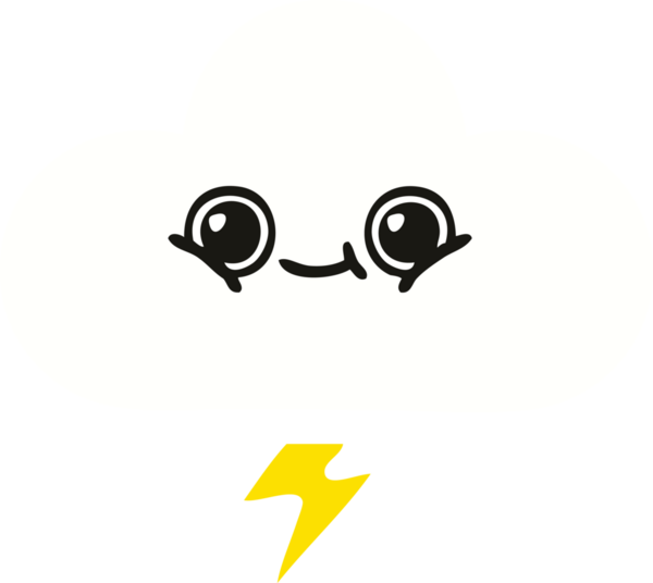 Bir insan tarafından çizilmiş bir fırtına bulutunun düz renkli retro karikatürü