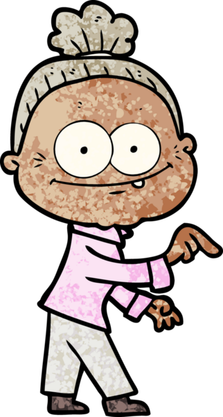 Bir insan tarafından çizilmiş mutlu yaşlı kadın çizgi filmi.