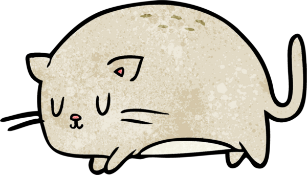 Bir insan tarafından çizilmiş sevimli şişman çizgi film kedisi.