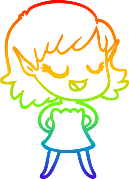 Gökkuşağı gradyan çizgisi mutlu çizgi film kızı bir insan tarafından çizilmiş.