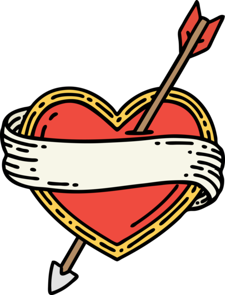 Bir insan tarafından çizilmiş ok kalp ve bayrak şeklinde geleneksel bir dövme.