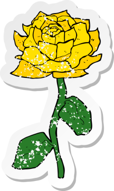 Bir insan tarafından çizilmiş sarı gül karikatürünün geriletilmiş yapıştırması.