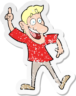 Bir insan tarafından çizilmiş harika bir fikri olan karikatürcü bir adamın gerilimli çıkartması.