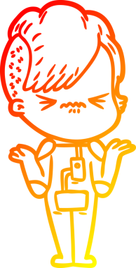 Bir insan tarafından çizilmiş uzay giysisi giymiş kızgın bir hipster kızın çizgi çizimi.