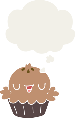 Düşünce baloncuğu insan tarafından çizilmiş şirin bir çizgi film pastası.