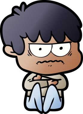 Bir insan tarafından çizilmiş sinirli çizgi film çocuğu.