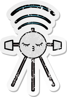 Bir insan tarafından çizilmiş şirin bir çizgi film uydusunun sıkıntılı çıkartması.