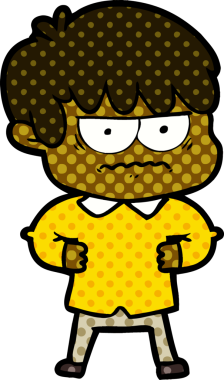 Bir insan tarafından çizilmiş sinirli çizgi film çocuğu.