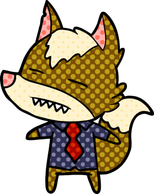 Bir insan tarafından çizilmiş dişleri gösteren bir ofis kurdu.