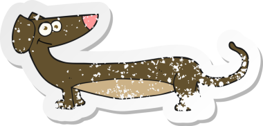 Bir insan tarafından çizilmiş bir dachshund çizgi filminin gerilimli yapıştırması.