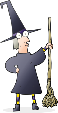 Bir insan tarafından çizilmiş süpürgeli serbest çizgi film cadısı.