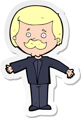 Çizgi filmdeki bıyıklı adamın çıkartması. Kolları bir insan tarafından çizilmiş.