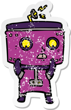 Bir insan tarafından çizilmiş karikatür robotunun sıkıntılı çıkartması.