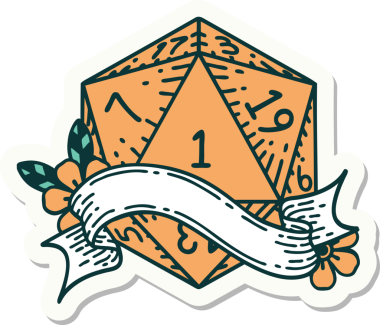 Bir insan tarafından çizilmiş doğal bir d20 zar etiketi.