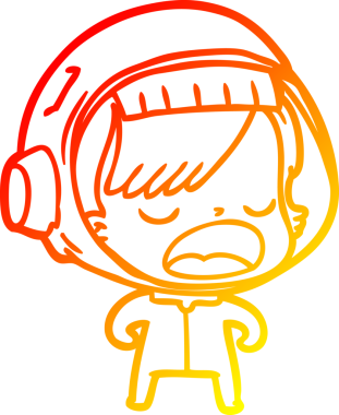 Bir insan tarafından çizilmiş, konuşan astronot bir kadının sıcak çizgi çizimi.