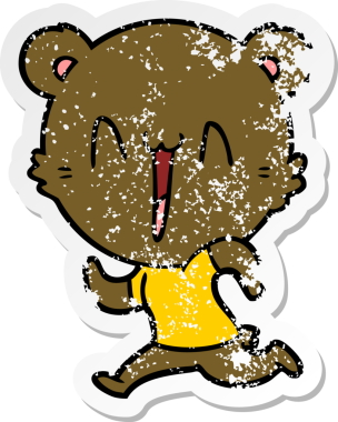 Bir insan tarafından çizilmiş koşu ayısı karikatürünün sıkıntılı çıkartması