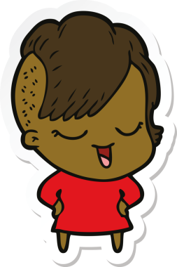 Bir insan tarafından çizilmiş mutlu bir çizgi film kızının çıkartması.