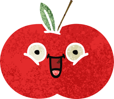 Bir insan tarafından çizilmiş kırmızı elmanın retro çizim tarzı karikatürü