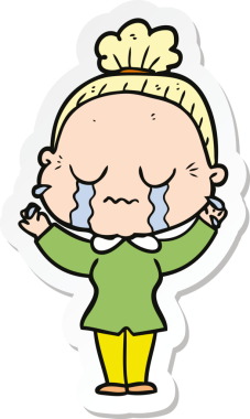 Bir insan tarafından çizilmiş, ağlayan yaşlı bir kadının çıkartması.