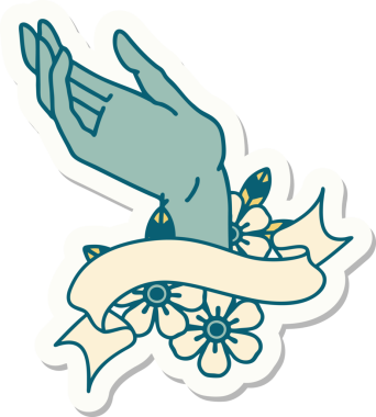 Bir insan tarafından çizilmiş el pankartıyla dövme stili çıkartması