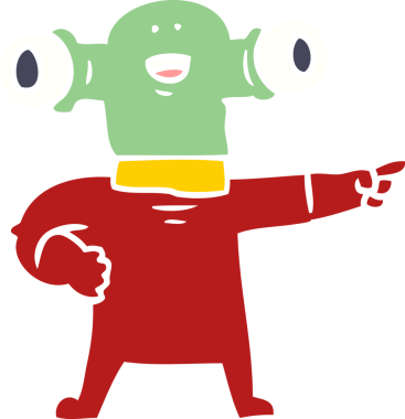 Bir insan tarafından çizilmiş düz renkli çizgi film uzaylısı.