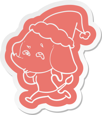 Bir insan tarafından çizilmiş Noel Baba şapkası giymiş bir filin garip karikatür çıkartması.