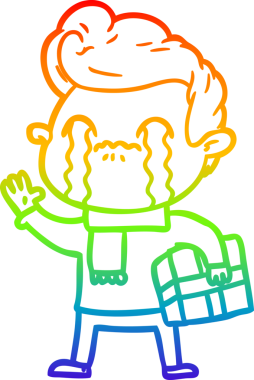 Gökkuşağı gradyan çizimi bir insan tarafından çizilmiş ağlayan bir karikatür adamı çiziyor.