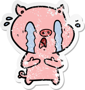 Bir insan tarafından çizilmiş ağlayan domuz çizgi filminin hüzünlü çıkartması.