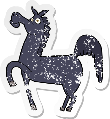 Bir insan tarafından çizilmiş komik bir karikatür atının geriletilmiş çıkartması.