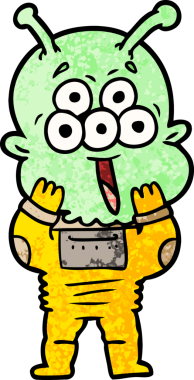 Bir insan tarafından çizilmiş mutlu bir uzaylı çizgi filmi.