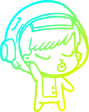 Bir çizgi film karakteri çizen soğuk gradyan bir insan tarafından çizilmiş güzel astronot kız.