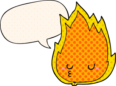 Bir insan tarafından çizilmiş çizgi roman tarzında konuşma baloncuğu olan sevimli çizgi film ateşi.