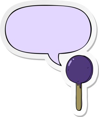 Bir insan tarafından çizilmiş konuşma balonu çıkartmalı çizgi film lolipopu.