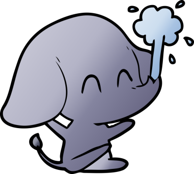 Bir insan tarafından çizilmiş su püskürten sevimli bir fil.