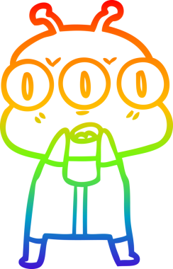 Gökkuşağı gradyan çizgi çizimi Bir insan tarafından çizilmiş üç gözlü uzaylı