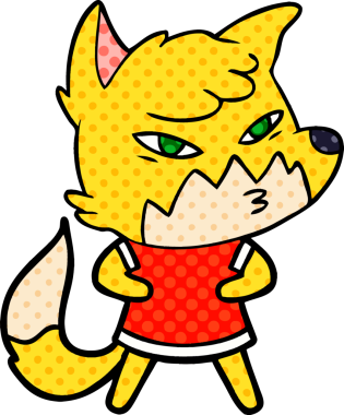 Bir insan tarafından çizilmiş akıllı çizgi film tilkisi.